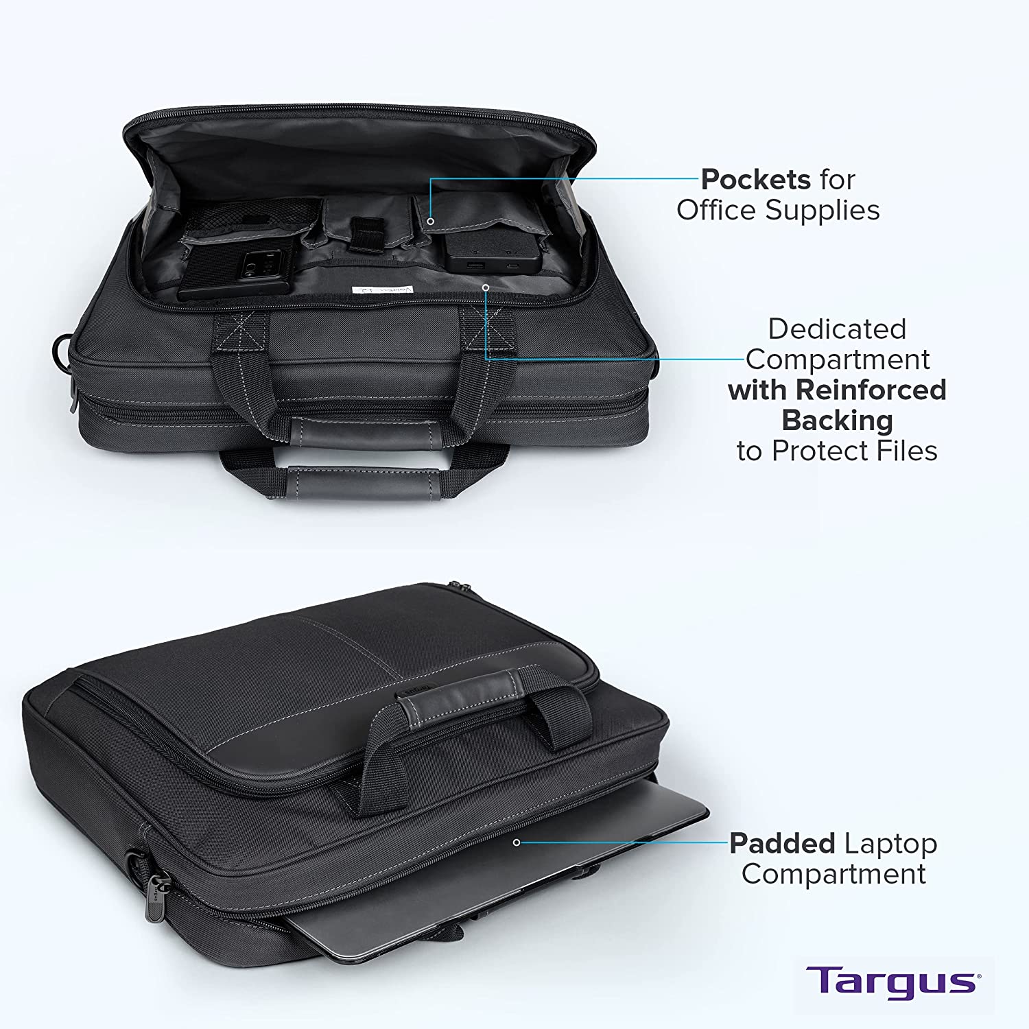Targus Laptop Bag Classic Slim Briefcase Messenger Bag, Spacious, Ergonomic, Foam Padded Laptop Case for Devices - Image 4